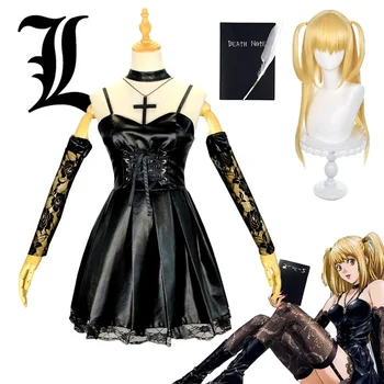 Аниме Death Note Косплей, костюм Мисы Амане, сексуальное платье из искусственной кожи, украшения на шею, чулки, ожерелье, Униформа, парик
