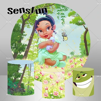 Круглая фоновая обложка для принцессы Тианы и лягушки, зеленые фоны для вечеринки в честь 1-го Дня рождения для девочек