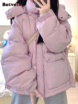 Botvotee/ Фиолетовые Зимние Модные Парки для Женщин, Корейские Повседневные Свободные Пальто С Капюшоном, Классическая Утепленная Теплая Куртка С Длинным Рукавом