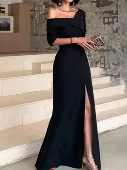 Корейские Элегантные Длинные Платья Сексуальное Платье Vestidos Летнее Вечернее Черное Вечернее Платье для Женщин De Fiesta Para Mujer