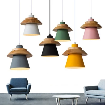 Современный деревянный подвесной светильник Nordic Macaron, красочные минималистичные подвесные светильники, прикроватные тумбочки для гостиной, кофейное освещение в помещении