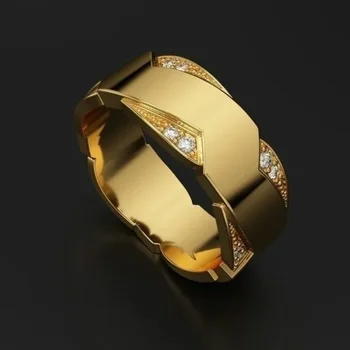 Новое модное мужское кольцо с имитацией циркона из 18-каратного золота, европейское и американское изысканное обручальное кольцо