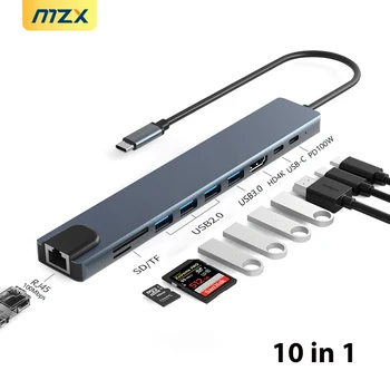 MZX 10 в 1 Док-станция Концентратор USB-концентратор 2,0 3,0 Адаптер Док-станция Мульти-концентратор Разветвитель Type C от 3 0 до HDMI-Совместимого портативного ПК