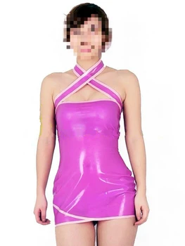 Латексная резина, женское модное Фиолетовое Сексуальное Короткое платье, юбка без рукавов, Размер костюма B100 H104.4 W84