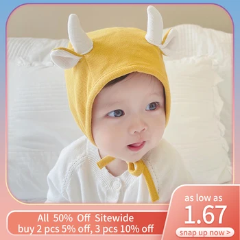 Детская шапочка с мультяшным животным рогом, зимняя утепленная шапочка для малышей, однотонная шапочка для защиты ушей новорожденных, милые детские наушники, шапка