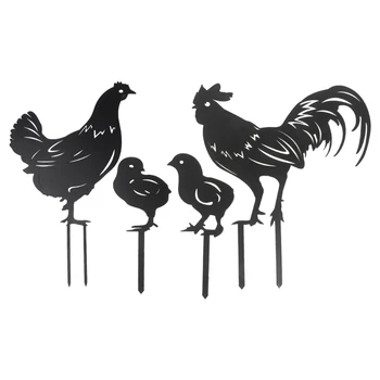 Металлические садовые колья Петух Курица с цыплятами Уличное искусство Украшения животных Внешний декор Украшения сада во дворе