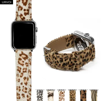 Ремешок URVOI для Apple Watch 4145 мм кожаный ремешок для iwatch серии 9 8 7 6 SE 5 4 с леопардовым принтом из конского меха удобный