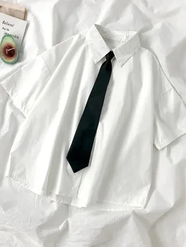 Женские белые рубашки ZOKI; модный черный галстук в японском стиле; опрятная студенческая блузка JK для девочек; простые однотонные Свободные летние топы на пуговицах.