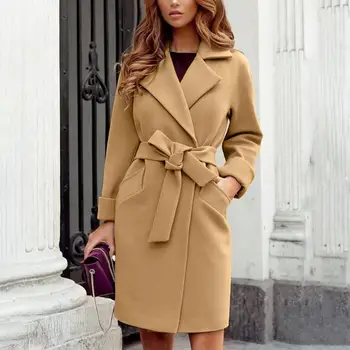 Модная длинная зимняя куртка с отворотом и поясом, узкая талия, зимнее пальто, узкая талия, отложной воротник, женская куртка для свиданий