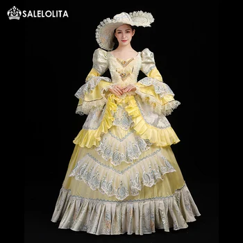 Новое поступление, Желтое маскарадное маскарадное платье, платье Марии-Антуанетты, костюм для исторической реконструкции в стиле барокко