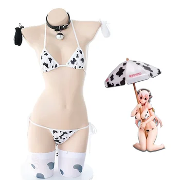 Японский аниме-костюм для косплея o Cow, симпатичный костюм-бикини для девочек, нижнее белье, Сексуальный бюстгальтер и трусики, комплект нижнего белья, чулки