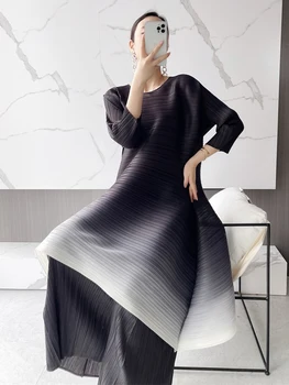 Плиссированное Градиентное платье Miyake 2022, Новое Весенне-летнее Женское Свободное Повседневное Длинное платье