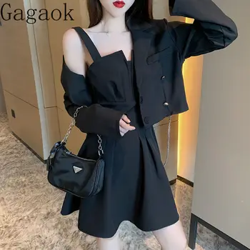 Gagaok, комплект из двух предметов, женский весенне-летний новый тонкий корейский костюм, пальто, подвесной ремень, уличная одежда, костюмы