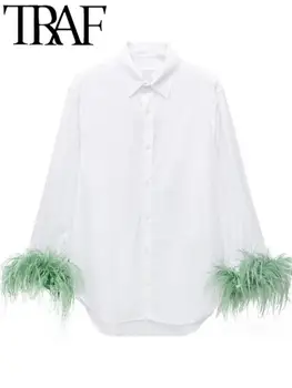 TRAF Fashion Женская однотонная рубашка Повседневный Тонкий отложной воротник, однобортные блузки с длинным рукавом, осень 2023, Y2k