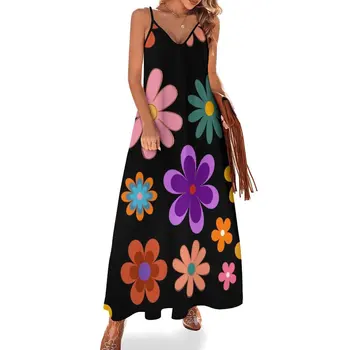 Go Go Girl Ретро 60-х многоцветные Цветы Забавный Французский Дизайн Платье Без Рукавов платья для женской Одежды женское пляжное платье