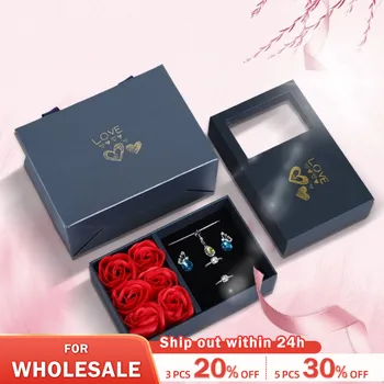Подарочная коробка с розами, футляр с цветами вечной жизни для колец, кулонов, сережек, колье, шкатулки для драгоценностей, Подарочная коробка из 6 роз ко Дню Святого Валентина