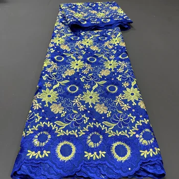 Новейшая Африканская кружевная ткань из 100% хлопка с вышивкой в Нигерийском стиле, высококачественное швейцарское вуалевое кружево 5 ярдов из Швейцарии для платья A395