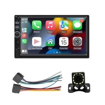 7-дюймовая автомобильная стереосистема Carplay с двойным Din и автомагнитолой Carplay Android Auto Black с зеркальной связью, Bluetooth FM-камерой заднего вида.