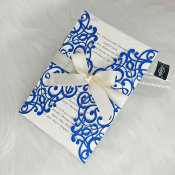 2019 Темно-синие блестящие приглашения, вырезанные лазером для свадебного бала, милое приглашение на 16-летие с лентой