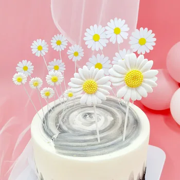 Топперы для торта с цветком маргаритки для детей, тема для девочек, украшения для вечеринки с Днем рождения, свадьба, Детский душ, топпер для кексов