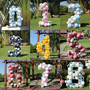 40-дюймовая 3D Мозаичная труба из ПВХ с номером Рамка для воздушного шара Геометрический номер 0-9 Подставка для наполнения баллонов Модный Поп-фон для вечеринки по случаю Дня рождения