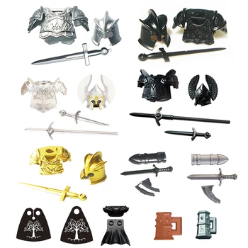 100ШТ MOC Средневековое рыцарское оружие, Римские воины, Броня, шлем, строительные блоки, аксессуары из кирпича, Игрушки для детских подарков