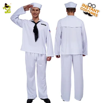 Темно-синий костюм для взрослых, белый костюм моряка, Маскарадный костюм для Хэллоуина, маскарадный костюм для вечеринки, униформа для мужчин
