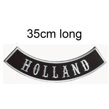 Holland Bottom Rocker, бесплатная доставка, нашивка с вышивкой шириной 35 см, Железная нашивка/Мотоцикл/Полная спина/Полоса модного райдера