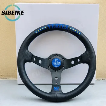 13-дюймовое универсальное гоночное кожаное рулевое колесо Vertex 10 Star Blue, Спортивное рулевое колесо