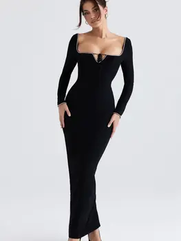 Новое облегающее платье BEAUKEY Black Diamonds 2022 для женщин с длинным рукавом и кисточками из хрусталя, облегающее платье с разрезом длиной до щиколоток