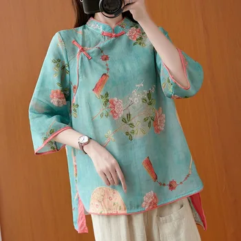 Женская традиционная китайская одежда 2021 года, топ Hanfu с цветочным принтом в стиле ретро, Женские топы, Элегантный восточный костюм эпохи Тан, китайская блузка