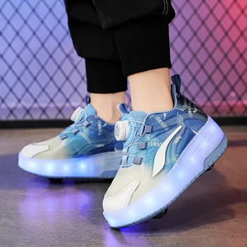 2023 новая мода вращающаяся кнопка ночная вспышка яркого света детская обувь обувь для начальной школы для девочек спортивная обувь на шкивах