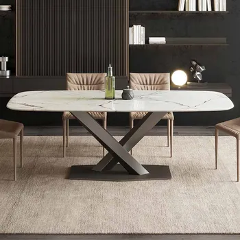 Обеденный стол, небольшая планировка, итальянский минималистичный мраморный обеденный стол, прямоугольный обеденный стол и стул из цветного хрусталя com