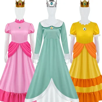 Косплей костюм принцессы Персик CosDaddy, Персиково-розовое платье для взрослых, Синее платье Розалины, Коронные костюмы для детей, косплей костюм на Хэллоуин