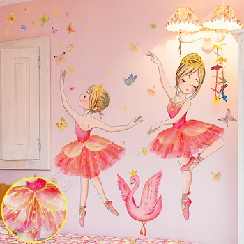 Новое красное платье, Балерина, Лебедь, Бабочка, наклейка на стену, детская комната для девочек, Виниловые обои из ПВХ, домашний декор для гостиной, спальни