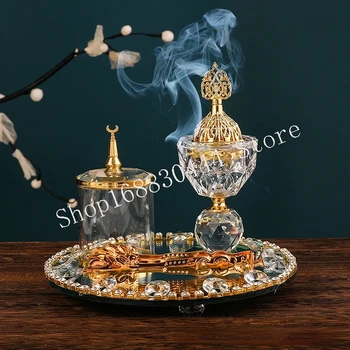Новое украшение для дома, круглая ароматерапевтическая плита с золотым кристаллом, набор из трех арабских курильниц для благовоний