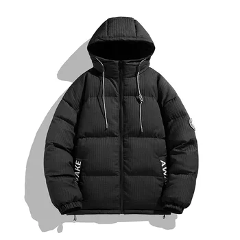 Мужская зимняя куртка 2024, Повседневные свободные теплые парки из плотного флиса, однотонные пальто с капюшоном и воротником