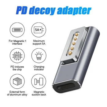 Магнитный USB PD Адаптер Type C для 2 в 1 MacBook USB C Женский Конвертер Быстрой Зарядки с Магнитной Вилкой Мощностью 60 Вт