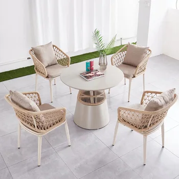 Столы и стулья для отдыха на открытом воздухе, стулья из ротанга во дворе, легкие роскошные террасы в саду, плетеные столы и стулья из ротанга