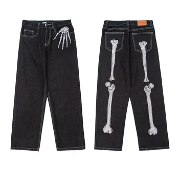 Новые модные джинсы с вышивкой dark system skeleton, мужская тенденция, повседневная индивидуальность, универсальные свободные прямые брюки