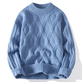 Модный полосатый вязаный уличный свитер, зимний высококачественный пуловер, свободная и теплая уличная осенняя шерсть, 4XL-M