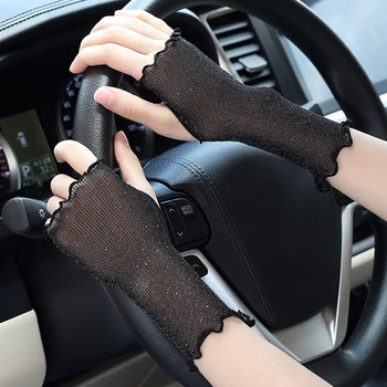 Женские летние прозрачные блестящие сетчатые перчатки с защитой от ультрафиолета, для езды на велосипеде, для вождения, эластичные перчатки на половину пальца, тонкие перчатки без пальцев