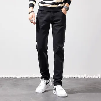Уличная мода, мужские джинсы, черный, хаки, эластичный стрейч, приталенный крой, Винтажные дизайнерские джинсы, мужские повседневные джинсовые брюки в корейском стиле, Hombre