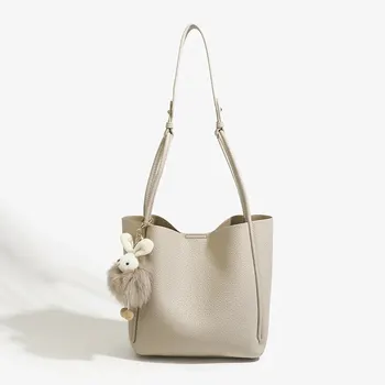 Простая сумка-ведро большой емкости, женская сумка-тоут, уличный стиль, мягкий Pu материал, повседневная сумка для покупок, телефон, молния среднего размера