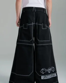 Джинсы JNCO Уличная одежда в стиле хип-хоп, Брюки большого размера с большим карманом, Свободные джинсы с графическим принтом, Мужские И женские Широкие брюки Harajuku с высокой талией.