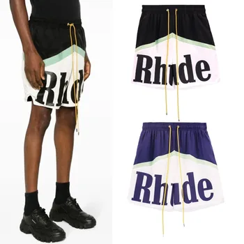 Модные шорты в стиле пэчворк RHUDE хорошего качества, мужские Женские бриджи с внутренней сеткой и завязками с бирками