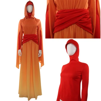 Косплей Королевы Амидалы, костюм Падме, Маскарадный костюм на Хэллоуин с капюшоном, Женское Оранжевое платье, Полный комплект