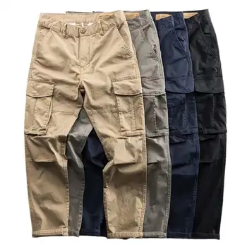 Однотонные прямые брюки в стиле милитари 2022, мужская повседневная мультистильная технологичная одежда для армейских брюк с карманами-карго  
