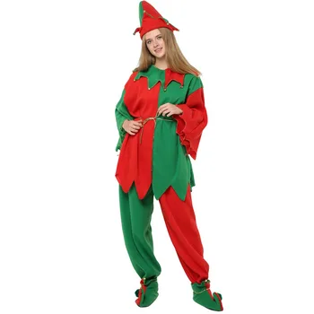 Женщины Мужчины Мальчик Девочка Рождественский костюм Санта Клауса Дети Взрослые Семья Зеленый Эльф Косплей Костюмы Карнавальные принадлежности для вечеринок