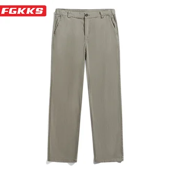 FGKKS 2023, уличные повседневные брюки для мужчин, однотонные Дышащие Узкие брюки, высококачественная уличная одежда, трендовые повседневные брюки для мужчин
